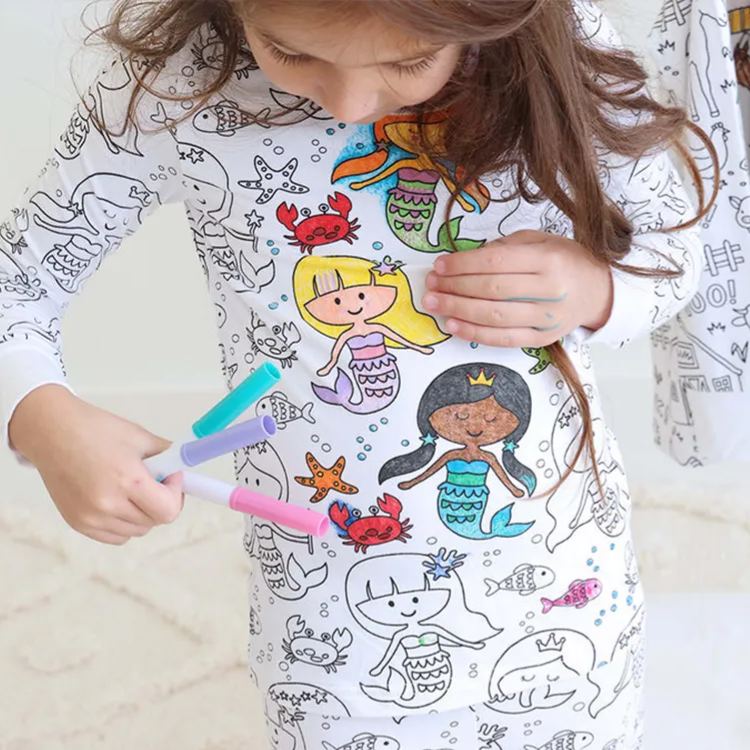 Personalized Coloring Name Custom Creative Gift Fun Art Style Interactive Play Educational Cozy Sleepwear Cute Dream Kids DIY Drawing Adventure Colorable Two Piece Pajama Set