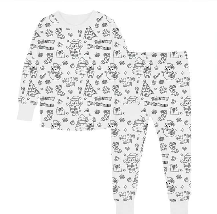 Personalized Coloring Name Custom Creative Gift Fun Art Style Interactive Play Educational Cozy Sleepwear Cute Dream Kids DIY Drawing Adventure Colorable Two Piece Pajama Set