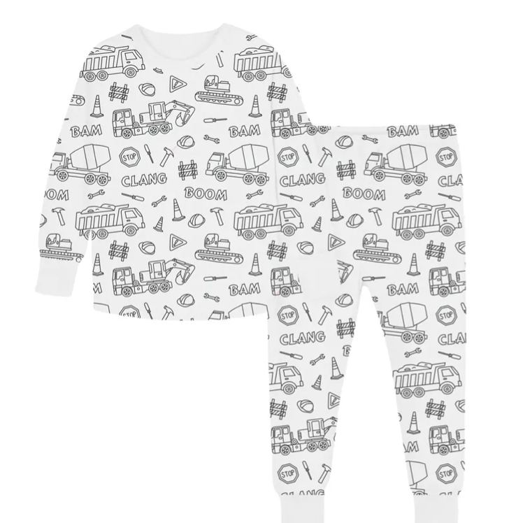 Personalized Coloring Name Custom Creative Gift Fun Art Style Interactive Play Educational Cozy Sleepwear Cute Dream Kids DIY Drawing Adventure Colorable Two Piece Pajama Set