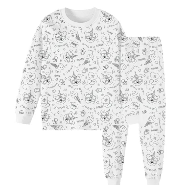 Personalized Coloring Name Custom Creative Gift Fun Art Style Interactive Play Educational Cozy Sleepwear Cute Dream Kids DIY Drawing Adventure Colorable Two Piece Pajama Set