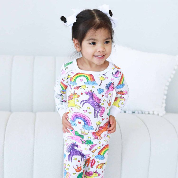 Personalized Dream Horse Rainbow Name Custom Creative Gift Magical Fantasy Style Fun Playful Cozy Dream Cute Kids Art Coloring Adventure Joyful Colorable Two Piece Pajama Set