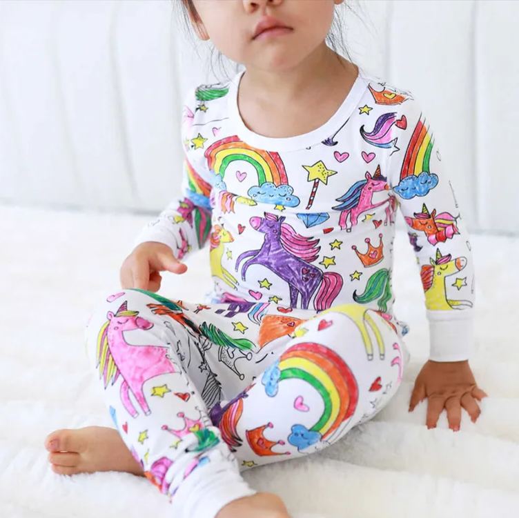 Personalized Dream Horse Rainbow Name Custom Creative Gift Magical Fantasy Style Fun Playful Cozy Dream Cute Kids Art Coloring Adventure Joyful Colorable Two Piece Pajama Set