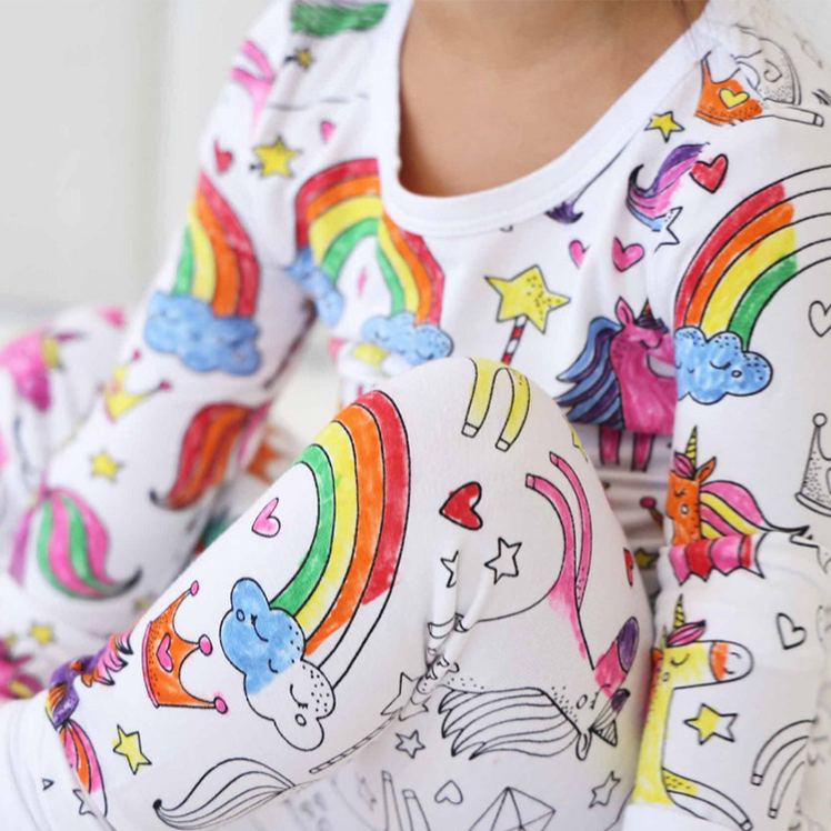 Personalized Dream Horse Rainbow Name Custom Creative Gift Magical Fantasy Style Fun Playful Cozy Dream Cute Kids Art Coloring Adventure Joyful Colorable Two Piece Pajama Set