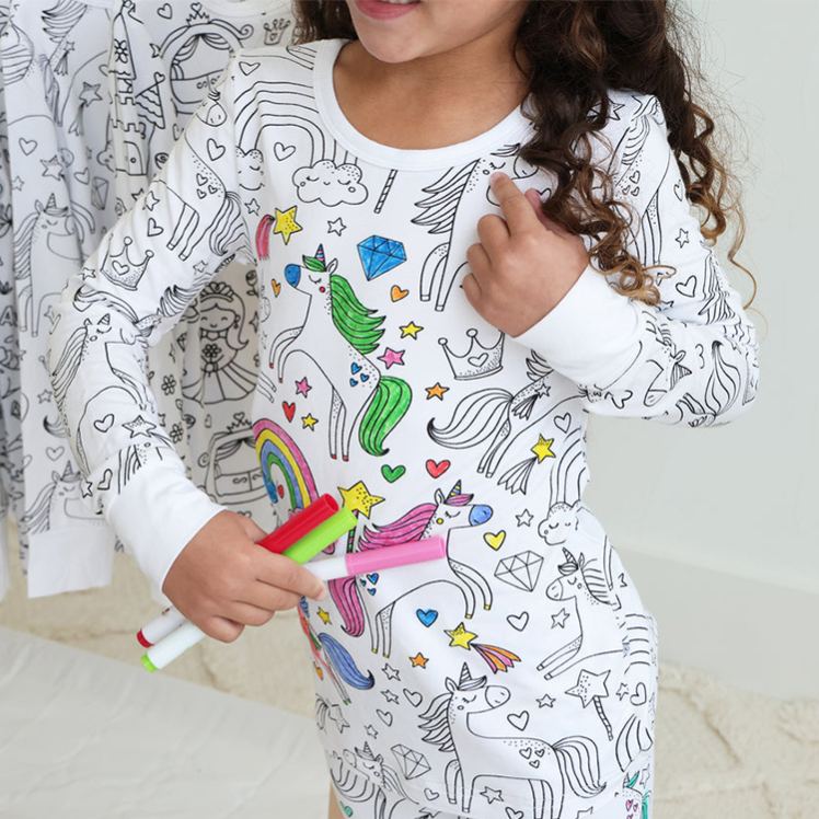 Personalized Dream Horse Rainbow Name Custom Creative Gift Magical Fantasy Style Fun Playful Cozy Dream Cute Kids Art Coloring Adventure Joyful Colorable Two Piece Pajama Set