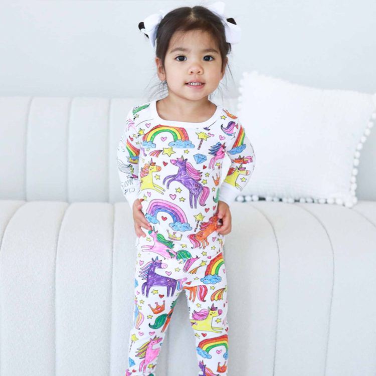 Personalized Dream Horse Rainbow Name Custom Creative Gift Magical Fantasy Style Fun Playful Cozy Dream Cute Kids Art Coloring Adventure Joyful Colorable Two Piece Pajama Set