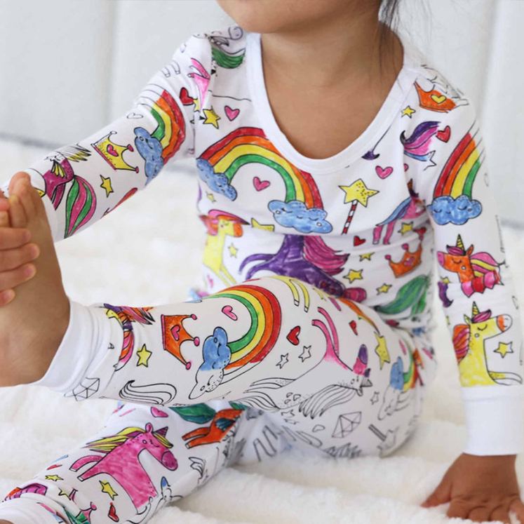 Personalized Dream Horse Rainbow Name Custom Creative Gift Magical Fantasy Style Fun Playful Cozy Dream Cute Kids Art Coloring Adventure Joyful Colorable Two Piece Pajama Set