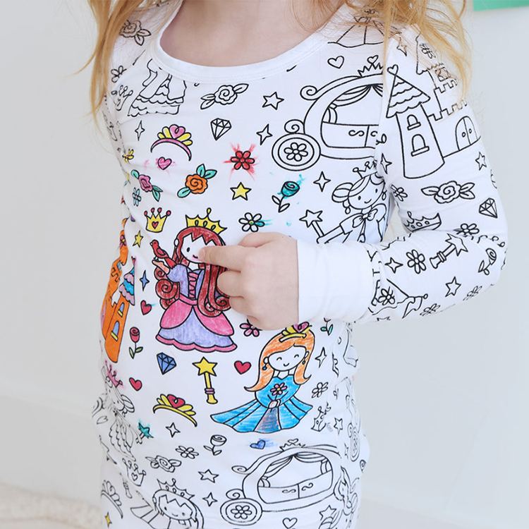 Personalized Princess Castle Name Custom Creative Gift Fairytale Magic Style Fun Playful Cozy Dream Art Drawing Adventure Cute Kids Fantasy Colorable Two Piece Pajama Set