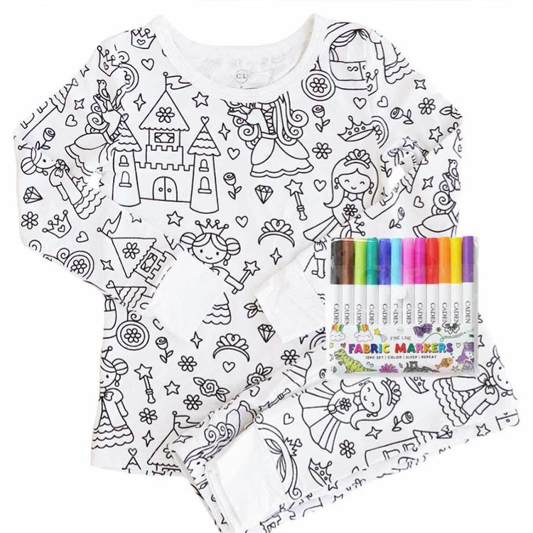 Personalized Princess Castle Name Custom Creative Gift Fairytale Magic Style Fun Playful Cozy Dream Art Drawing Adventure Cute Kids Fantasy Colorable Two Piece Pajama Set