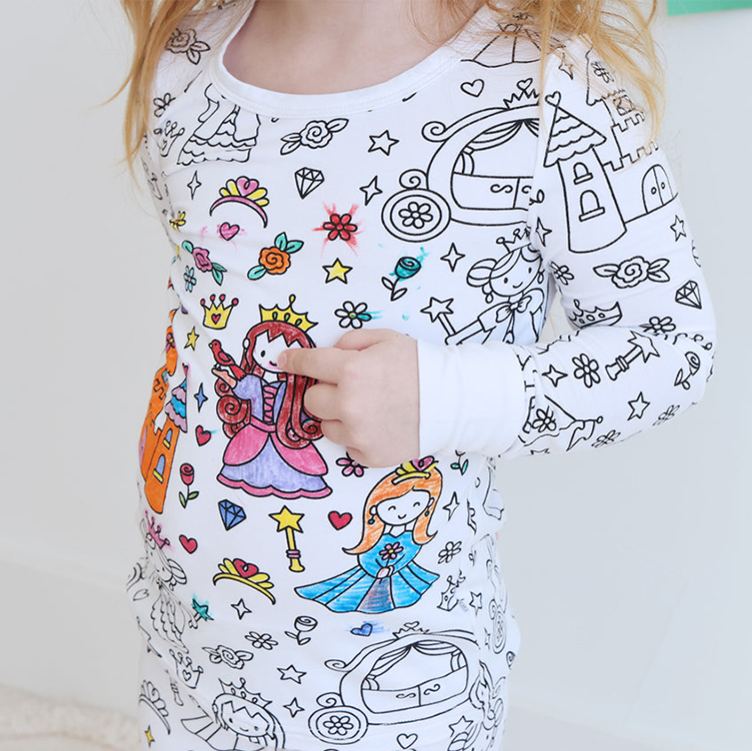 Personalized Coloring Name Custom Creative Gift Fun Art Style Interactive Play Educational Cozy Sleepwear Cute Dream Kids DIY Drawing Adventure Colorable Two Piece Pajama Set