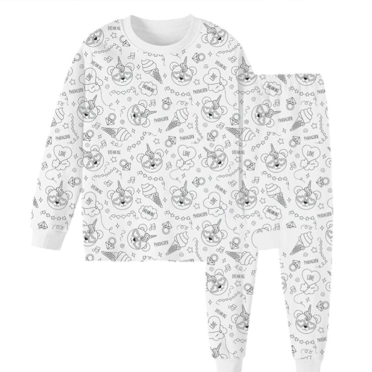 Personalized Coloring Name Custom Creative Gift Fun Art Style Interactive Play Educational Cozy Sleepwear Cute Dream Kids DIY Drawing Adventure Colorable Two Piece Pajama Set