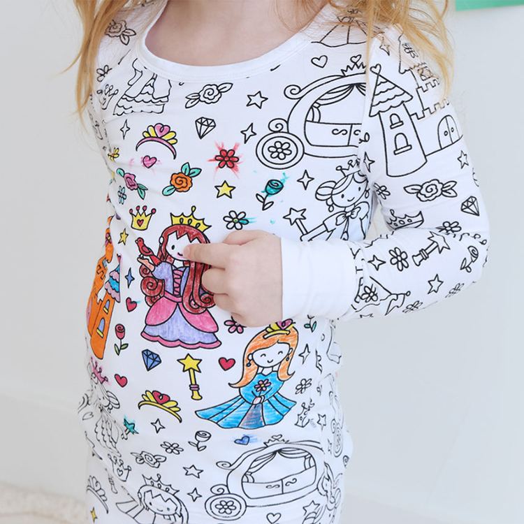 Personalized Princess Castle Name Custom Creative Gift Fairytale Magic Style Fun Playful Cozy Dream Art Drawing Adventure Cute Kids Fantasy Colorable Two Piece Pajama Set