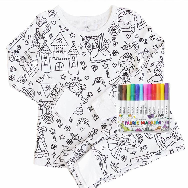 Personalized Princess Castle Name Custom Creative Gift Fairytale Magic Style Fun Playful Cozy Dream Art Drawing Adventure Cute Kids Fantasy Colorable Two Piece Pajama Set