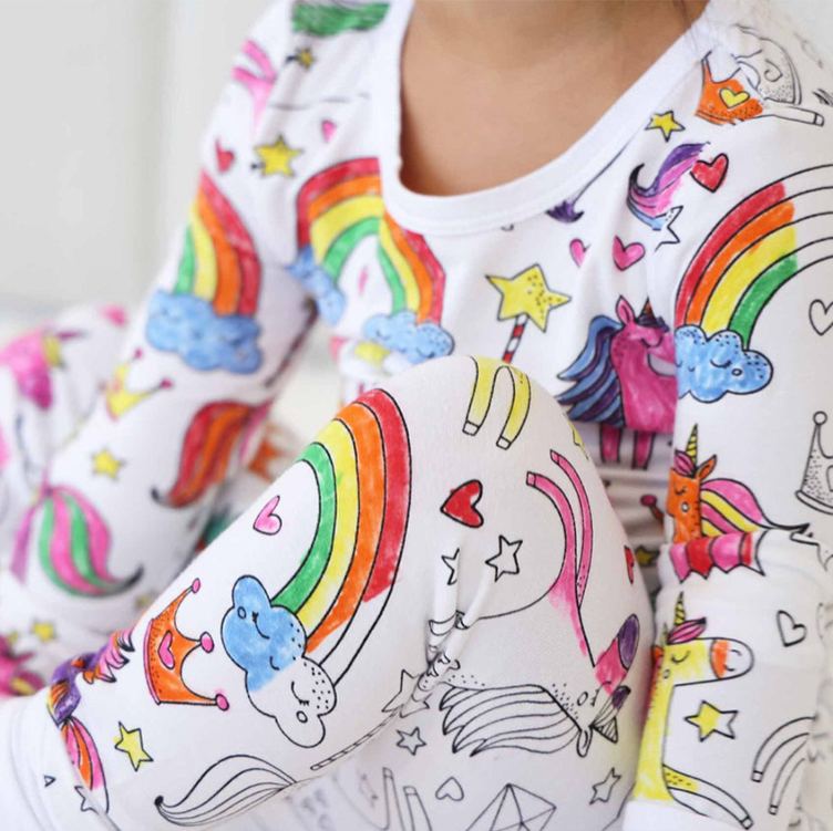 Personalized Dream Horse Rainbow Name Custom Creative Gift Magical Fantasy Style Fun Playful Cozy Dream Cute Kids Art Coloring Adventure Joyful Colorable Two Piece Pajama Set