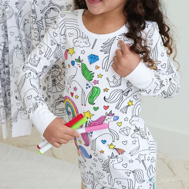 Personalized Dream Horse Rainbow Name Custom Creative Gift Magical Fantasy Style Fun Playful Cozy Dream Cute Kids Art Coloring Adventure Joyful Colorable Two Piece Pajama Set
