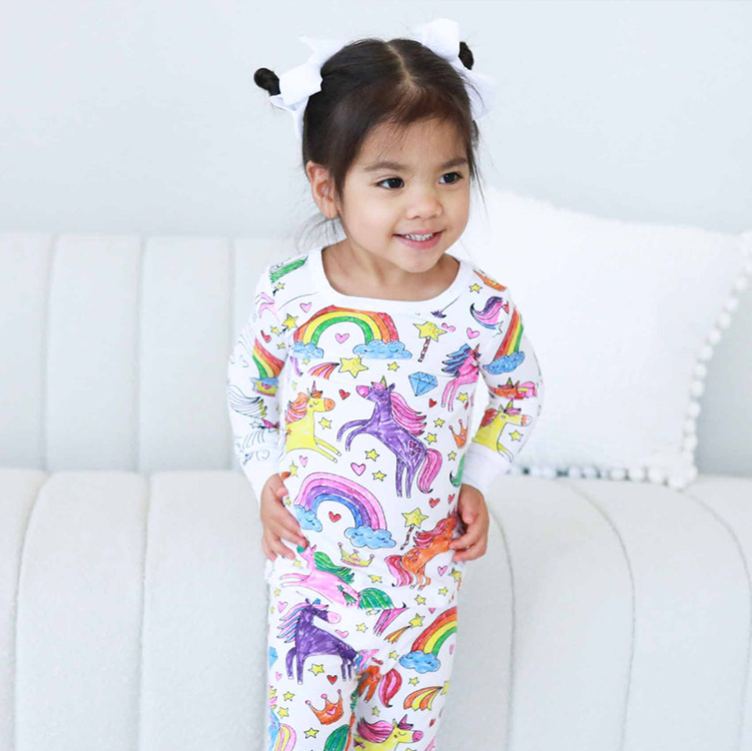 Personalized Dream Horse Rainbow Name Custom Creative Gift Magical Fantasy Style Fun Playful Cozy Dream Cute Kids Art Coloring Adventure Joyful Colorable Two Piece Pajama Set