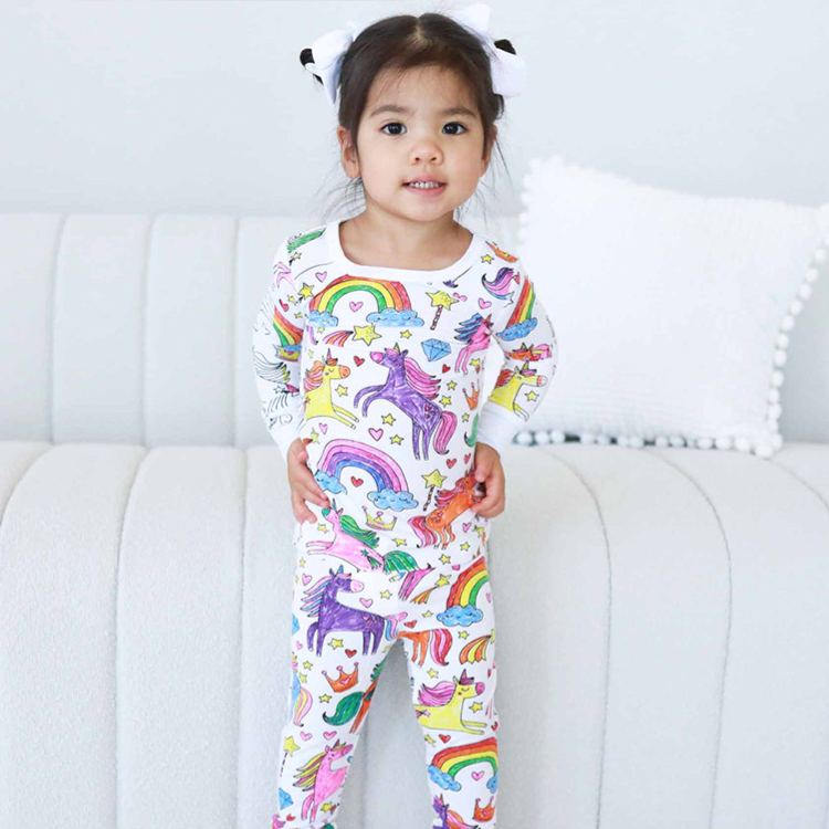 Personalized Dream Horse Rainbow Name Custom Creative Gift Magical Fantasy Style Fun Playful Cozy Dream Cute Kids Art Coloring Adventure Joyful Colorable Two Piece Pajama Set