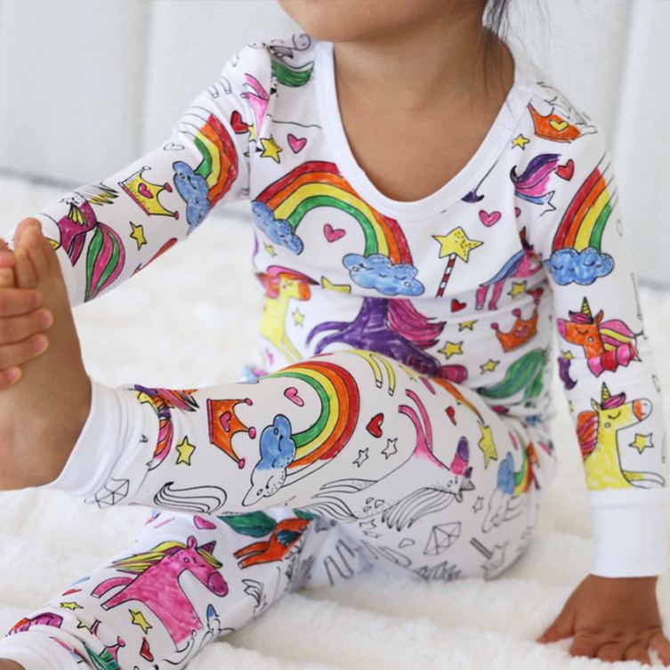 Personalized Dream Horse Rainbow Name Custom Creative Gift Magical Fantasy Style Fun Playful Cozy Dream Cute Kids Art Coloring Adventure Joyful Colorable Two Piece Pajama Set