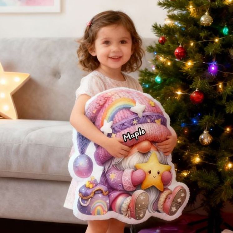 Personalized Rainbow Gnome Name Custom Soft Decorative Gift Magical Fantasy Style Cute Cozy Dream Colorful Star Moon Whimsical Joyful Home Decor Graphic 3D Print Pillow