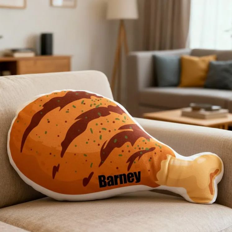 Personalized Fried Chicken Drumstick Name Custom Soft Decorative Gift Food Lover Style Fun Tasty Cozy Home Kitchen Playful Snack Comfort Unique Graphic 3D Print Pillow