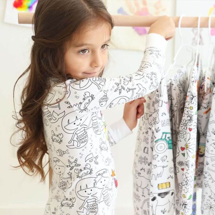 Personalized Coloring Custom  Mermaid Magic Creative Gift Fun Art Style Interactive Play Educational Cozy Sleepwear Cute Dream Kids DIY Drawing Adventure Colorable Two Piece Pajama Set