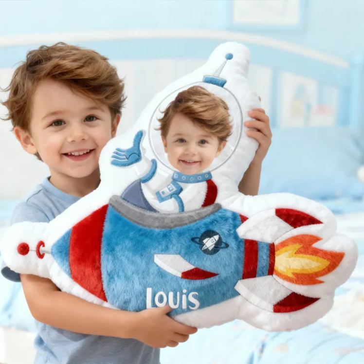 Personalized Rocket Spaceship Name Custom Soft Decorative Gift Space Adventure Style Fun Playful Cozy Kid Room Astronaut Dream Galaxy Star Blastoff Graphic 3D Print Pillow