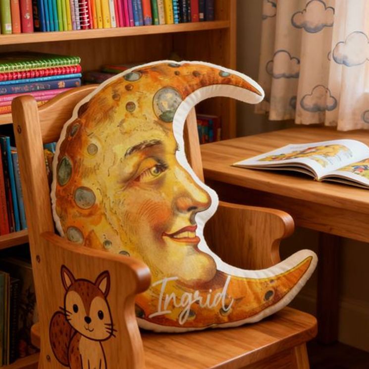 Personalized Moon Face Name Custom Soft Decorative Gift Celestial Dream Style Cozy Bedroom Magical Night Sky Star Romantic Fantasy Warm Glow Art Graphic 3D Print Pillow