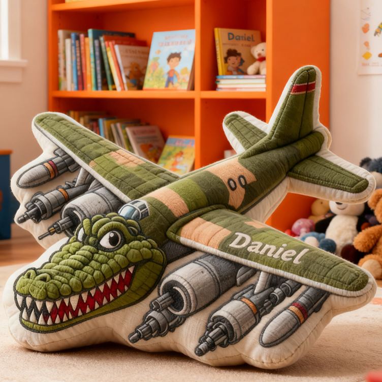 Personalized Airplane Name Custom Soft Decorative Gift Fighter Jet Adventure Style Fun Playful Cozy Boy Room Cool Aviator Sky Battle Power Wings Graphic 3D Print Pillow