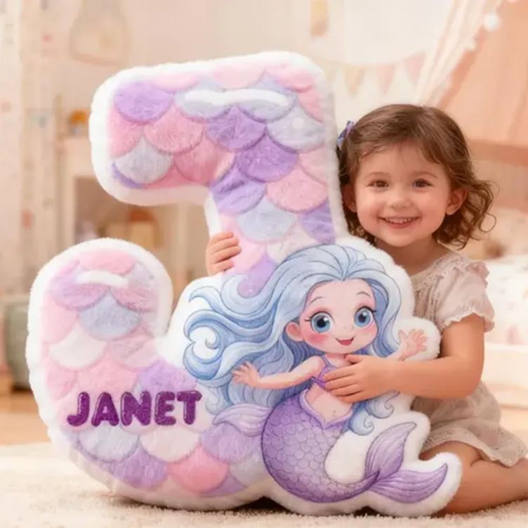 Personalized Mermaid Letter Name Custom Soft Decorative Gift Ocean Fantasy Style Cute Dream Lovely Princess Cozy Bedroom Playroom Pastel Scales Magical Sea Graphic 3D Print Pillow