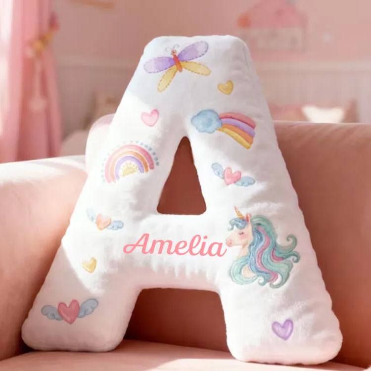 Personalized Dreamy Horse Letter Name Custom Soft Decorative Gift Rainbow Heart Style Cute Magical Dream Lovely Princess Cozy Bedroom Playroom Sweet Fantasy Graphic 3D Print Pillow