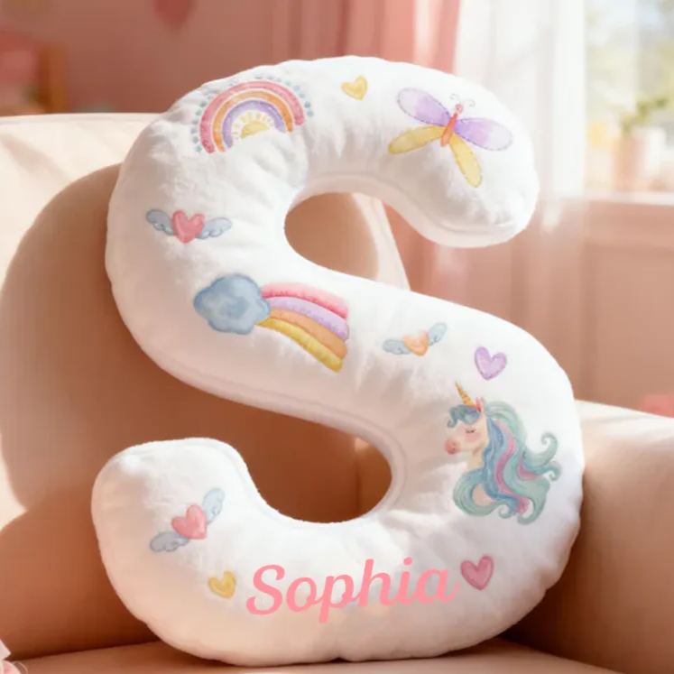 Personalized Dreamy Horse Letter Name Custom Soft Decorative Gift Rainbow Heart Style Cute Magical Dream Lovely Princess Cozy Bedroom Playroom Sweet Fantasy Graphic 3D Print Pillow