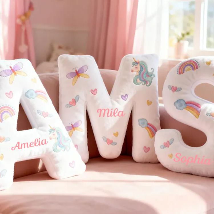 Personalized Dreamy Horse Letter Name Custom Soft Decorative Gift Rainbow Heart Style Cute Magical Dream Lovely Princess Cozy Bedroom Playroom Sweet Fantasy Graphic 3D Print Pillow