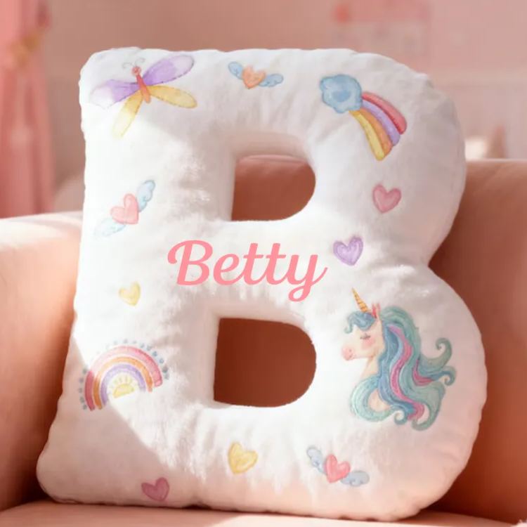 Personalized Dreamy Horse Letter Name Custom Soft Decorative Gift Rainbow Heart Style Cute Magical Dream Lovely Princess Cozy Bedroom Playroom Sweet Fantasy Graphic 3D Print Pillow