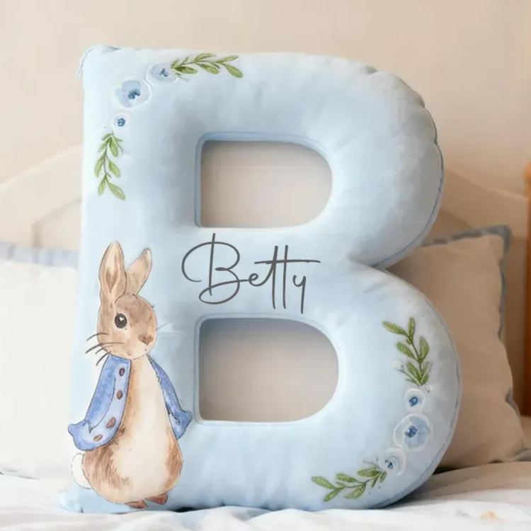 Personalized Bunny Letter Name Custom Soft Decorative Gift Floral Style Cute Gentle Cozy Bedroom Lovely Room Spring Garden Sweet Rabbit Accent Graphic 3D Print Pillow