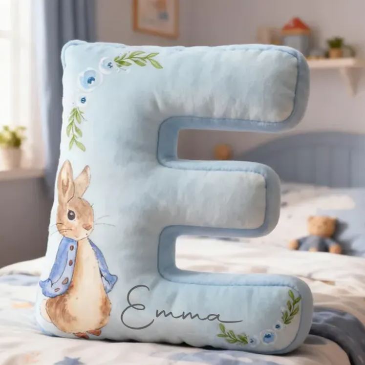 Personalized Bunny Letter Name Custom Soft Decorative Gift Floral Style Cute Gentle Cozy Bedroom Lovely Room Spring Garden Sweet Rabbit Accent Graphic 3D Print Pillow