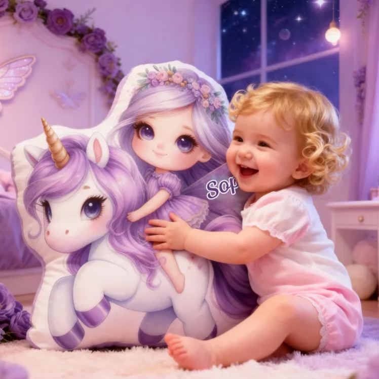 Personalized Fairy Dreamy Horse Name Custom Soft Decorative Gift Magical Fantasy Style Cute Dream Lovely Princess Cozy Bedroom Playroom Enchanted Starry Butterfly Graphic 3D Print Pillow