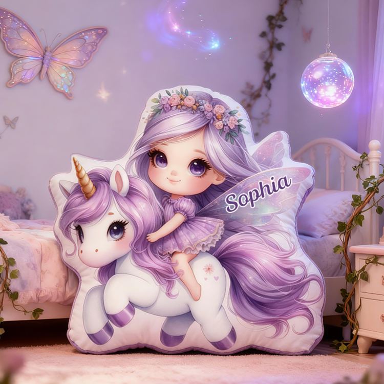 Personalized Fairy Dreamy Horse Name Custom Soft Decorative Gift Magical Fantasy Style Cute Dream Lovely Princess Cozy Bedroom Playroom Enchanted Starry Butterfly Graphic 3D Print Pillow