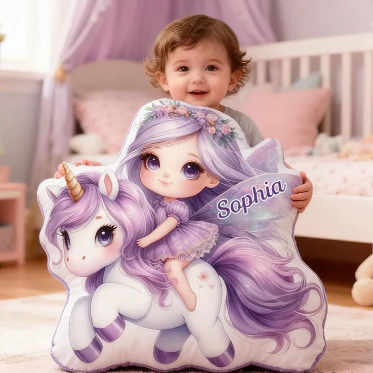 Personalized Fairy Dreamy Horse Name Custom Soft Decorative Gift Magical Fantasy Style Cute Dream Lovely Princess Cozy Bedroom Playroom Enchanted Starry Butterfly Graphic 3D Print Pillow