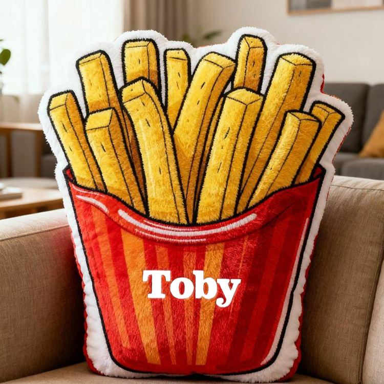 Personalized Burger French Fries Name Custom Soft Decorative Gift Tasty Fast Food Style Fun Snack Comfort Cozy Living Room Lovely Kitchen Playroom Funny Cheeseburger Graphic 3D Print Pillow