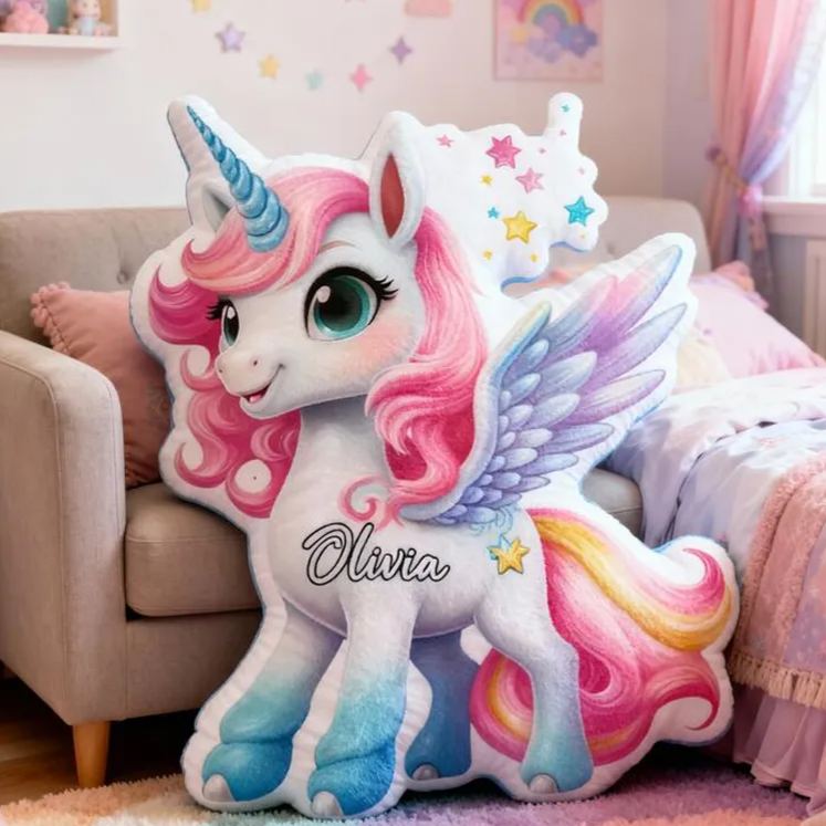 Personalized Dream Horse Pegasus Name Custom Soft Decorative Gift Magical Rainbow Style Cute Fantasy Dream Lovely Princess Cozy Bedroom Playroom Starry Graphic 3D Print Pillow