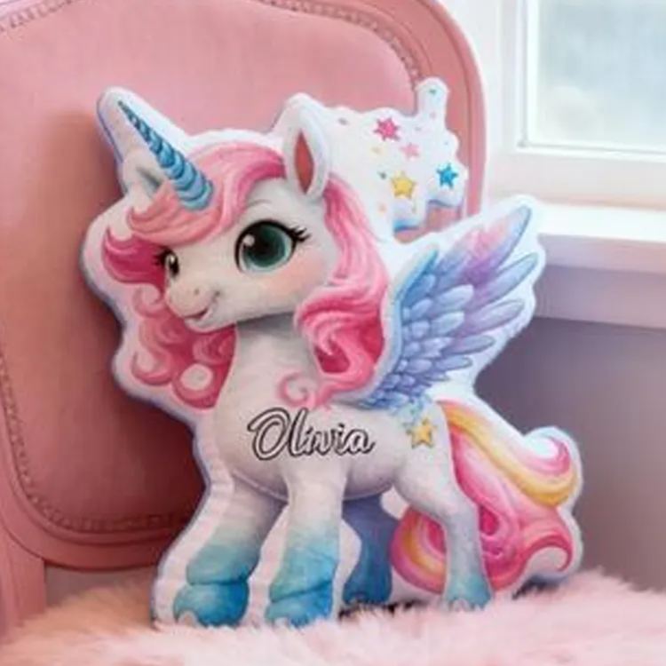 Personalized Dream Horse Pegasus Name Custom Soft Decorative Gift Magical Rainbow Style Cute Fantasy Dream Lovely Princess Cozy Bedroom Playroom Starry Graphic 3D Print Pillow