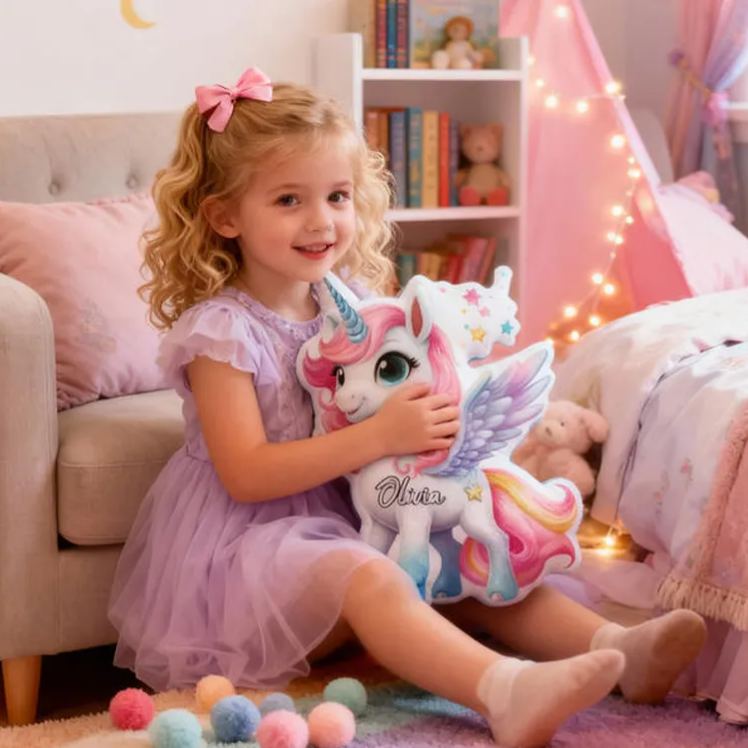 Personalized Dream Horse Pegasus Name Custom Soft Decorative Gift Magical Rainbow Style Cute Fantasy Dream Lovely Princess Cozy Bedroom Playroom Starry Graphic 3D Print Pillow