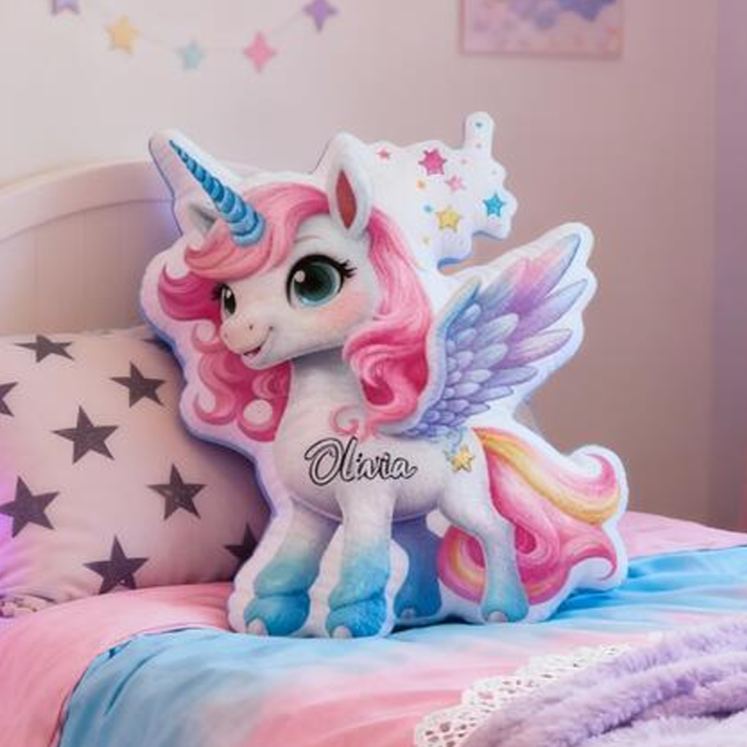 Personalized Dream Horse Pegasus Name Custom Soft Decorative Gift Magical Rainbow Style Cute Fantasy Dream Lovely Princess Cozy Bedroom Playroom Starry Graphic 3D Print Pillow