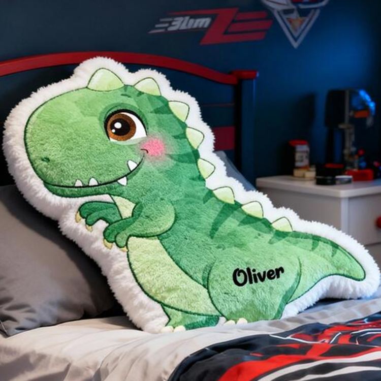 Personalized Green Dino Name Custom Soft Decorative Gift Cute T Rex Style Fun Adventure Cozy Playroom Lovely Boy Room Jurassic Fantasy Friendly Creature Graphic 3D Print Pillow