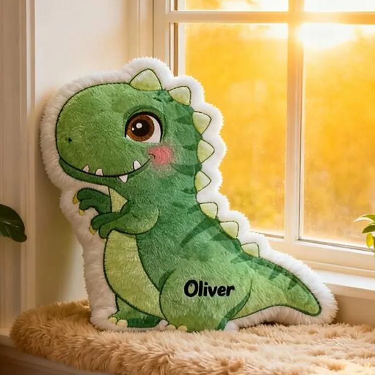 Personalized Green Dino Name Custom Soft Decorative Gift Cute T Rex Style Fun Adventure Cozy Playroom Lovely Boy Room Jurassic Fantasy Friendly Creature Graphic 3D Print Pillow