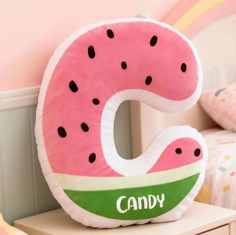 Personalized Watermelon Letter Name Custom Soft Decorative Gift Fruit Style Cute Summer Fresh Sweet Cozy Playroom Lovely Kids Room Fun Colorful Graphic 3D Print Pillow