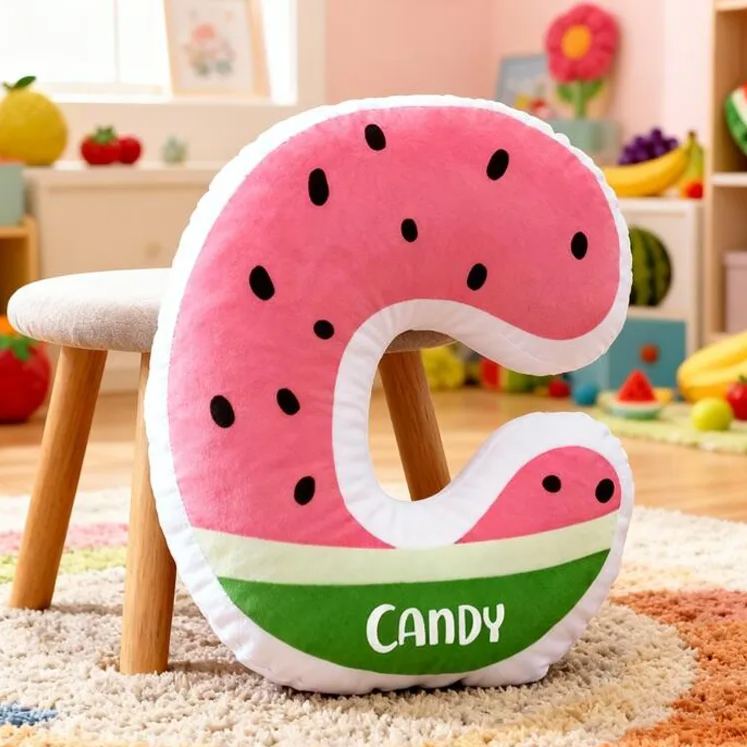 Personalized Watermelon Letter Name Custom Soft Decorative Gift Fruit Style Cute Summer Fresh Sweet Cozy Playroom Lovely Kids Room Fun Colorful Graphic 3D Print Pillow