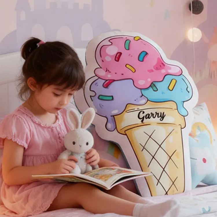 Personalized Ice Cream Name Custom Soft Decorative Gift Colorful Sweet Style Cute Summer Treat Cozy Bedroom Lovely Dessert Playroom Fun Pastel Graphic 3D Print Pillow