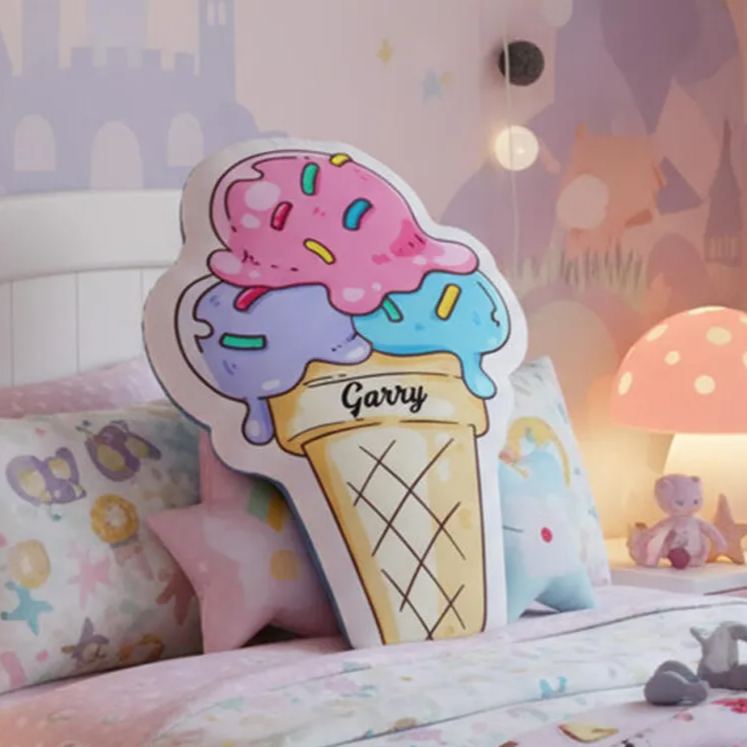 Personalized Ice Cream Name Custom Soft Decorative Gift Colorful Sweet Style Cute Summer Treat Cozy Bedroom Lovely Dessert Playroom Fun Pastel Graphic 3D Print Pillow