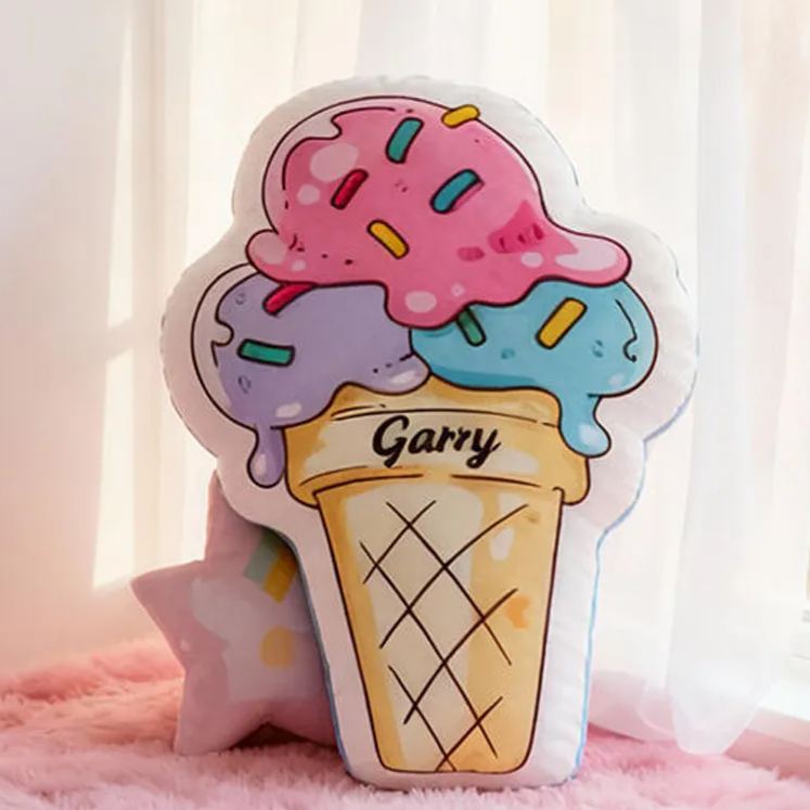 Personalized Ice Cream Name Custom Soft Decorative Gift Colorful Sweet Style Cute Summer Treat Cozy Bedroom Lovely Dessert Playroom Fun Pastel Graphic 3D Print Pillow
