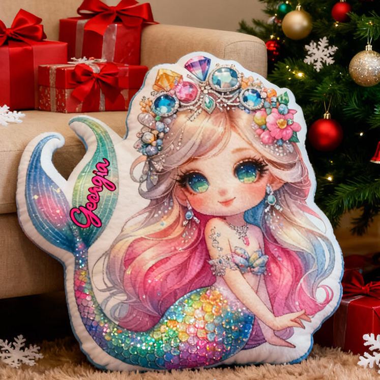 Personalized Mermaid Name Custom Soft Decorative Gift Colorful Ocean Style Cute Magical Dream Sparkling Tail Lovely Princess Cozy Bedroom Fantasy Graphic 3D Print Pillow